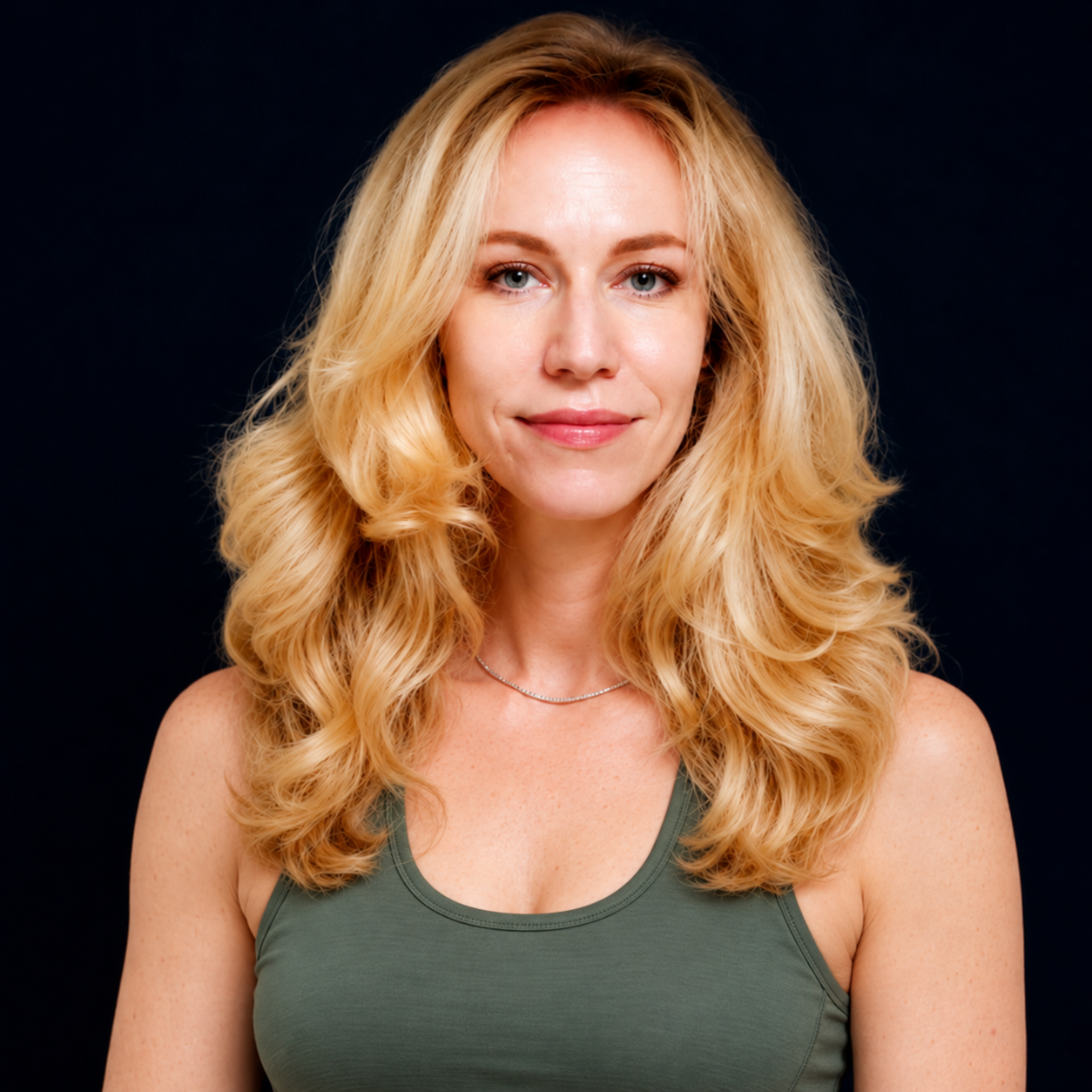 Portrait de Valeria Abramova en haut de sport vert